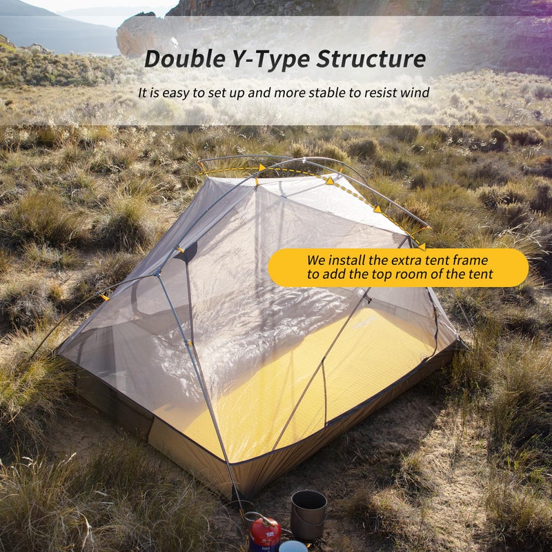 Naturehike Mongar 2 Person Backpacking Tent 3 Season Camping Tent Ultralight Double Layer Free Standing Tent for Camping Hiking Cycling (Gray-20D Nylon) - Image 4
